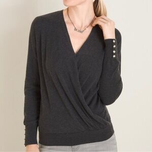 Chico’s Women’s Cashmere Blend Wrap Front Sweater Size 1 Regular Size M  Grey